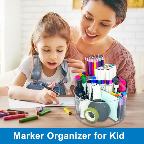 GHANJU 360 6 Acrylic Rotating Pen Holder for Desk, Degree Clear Pencil Holder Crayon Organizers for Kids, Compartments