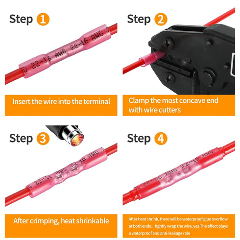 Heat Shrink Wire Connector Kit, 200PCS Waterproof Insulated Crimp Connectors for Marine Automotive Boat Truck Butt
