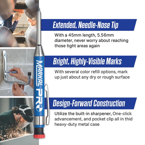 96270 1 1 Markal - Markal PRO Holder with Graphite Lead, Built-in Sharpener, Click Advance, Heavy-Duty Metal Barrel
