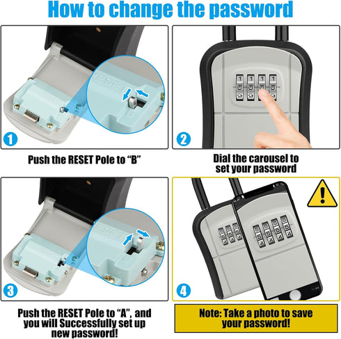 Key Lock Box, Portable Lockbox for House Key, 4 Digit Combination Key Safe Storage, Waterproof Wall Mounted