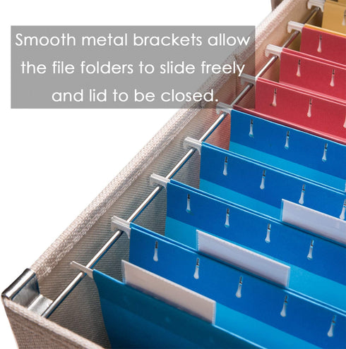 PRANDOM File Organizer Box - 1 Set of Collapsible Decorative Linen Storage with Lids for Letter/Legal Size, Light Grey