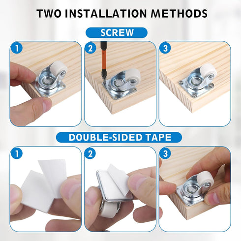 8 Pack 0.6-Inch 360 56 LBS 4 Mini Caster Wheels, White Nylon Low Profile Small Casters, Swivel Plate with Self Adhesive