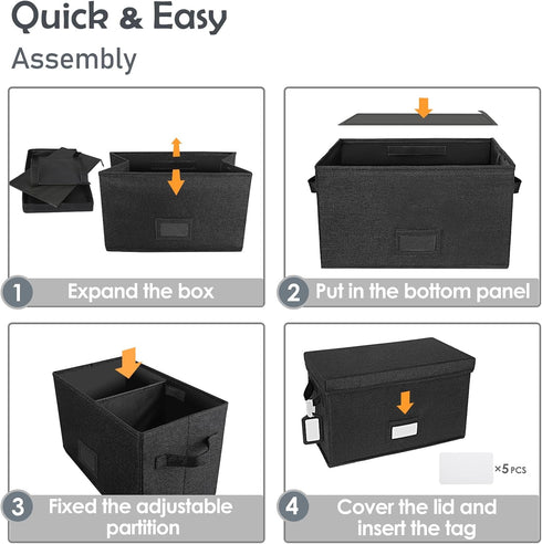 Vinyl Record Storage Box for 7"/45 RPM LPs, Black Case Holds up to 80 Albums, Collapsible File Folder Organizer