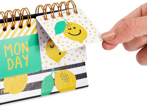Lemon Perpetual Flip Calendar for Office Desktop, Classroom Supplies, Desk Calendar with Day, Date, Month Display (8 x