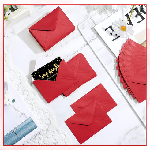 Outus 400 Pcs Mini Metallic Gift Card Envelopes - 4 x 2.7 Inches - Tiny Envelope for Birthday, Wedding, Greeting (Red)