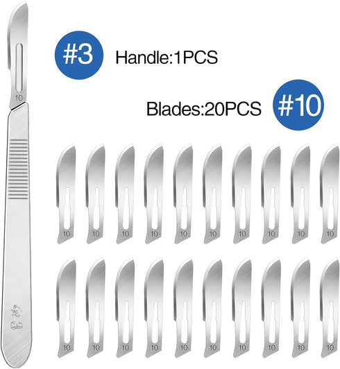 21PCS 20 Scalpel Blades with #10 Scalpels Surgical Sterile Carving Blades Including 1 Handle,Laboratory Blade-Lab Knives with Handle-Art Blades Practicing Cutting-Crafts & More by YixangDD