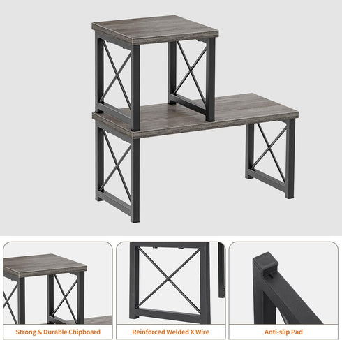 Honiter Wood Desktop Shelf - 2 Tier Adjustable Stackable Office Supplies Desk Organizer, Freestanding Small Bookshelf,