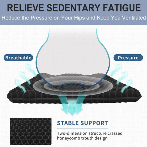 Helishy Back,Sciatica,Tailbone Gel Seat Cushion for Long Sitting Pressure Relief (Super Large & Thick) - Non-Slip Gel