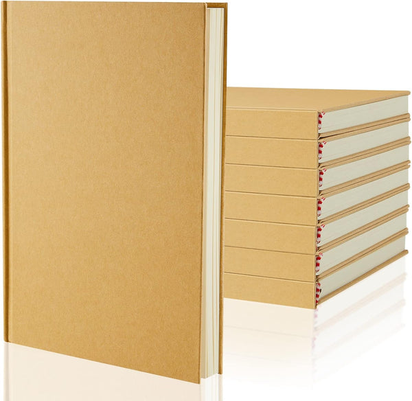 Henoyso 8 Pcs A5 Blank Kraft Notebooks, 100 Sheets/200 Pages Unlined Sketchbooks for Writing & Drawing