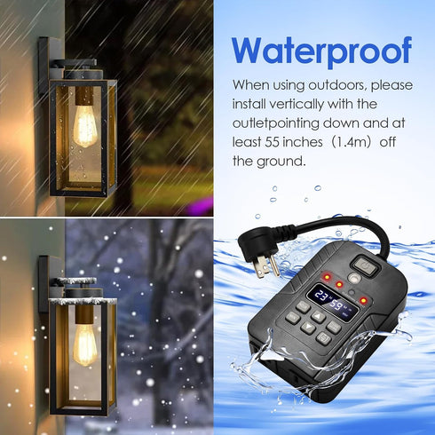 Foallser 125V/15A 100 Dusk to Dawn Outdoor Timer Outlet Waterproof, Digital Outdoor Remote Control Outlet, Outdoor