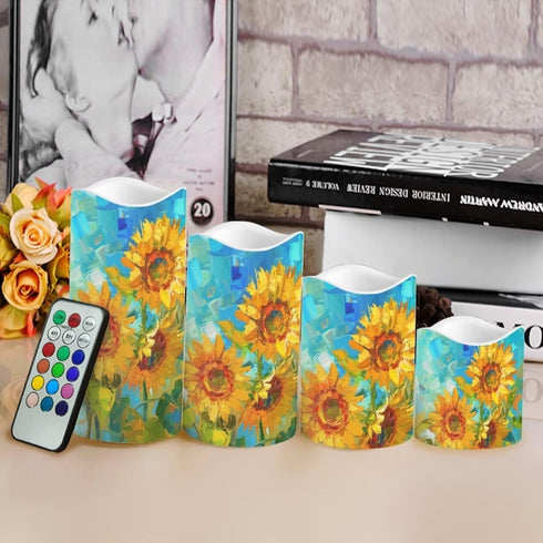 Sunflower Flameless Candles with Remote Color Changing Battery Operated Pillar Candles with Flickering Flame Electric