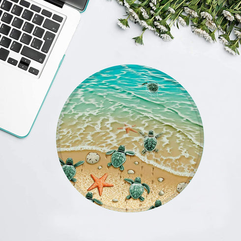 Non-Slip Rubber Base Gaming Mouse Pad, Waterproof Round Office Mouse Pad, Small Size 7.87 x 7.87 Inch, Cute Turtle