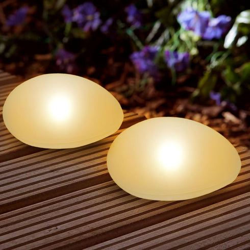 SUNNYPARK Solar Garden Lights Outdoor Set of 4 Plastic Pebble Shape Decorative Rock Lights - Waterproof Warm White