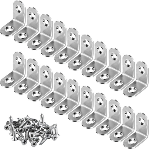 20pcs L Bracket Corner Brace, 30mmx30mm Stainless Steel Right Angle Bracket with Screws for Wood Cabinet