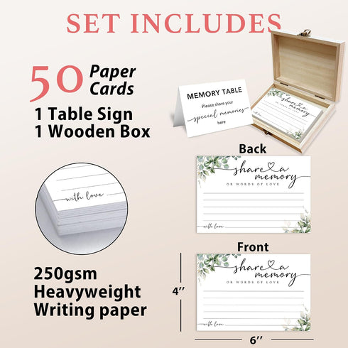 50 -A01 Share A Memory Card for Celebration Of Life - Pcs Memorial Cards, Memory Box for Graduation Wedding, Funeral
