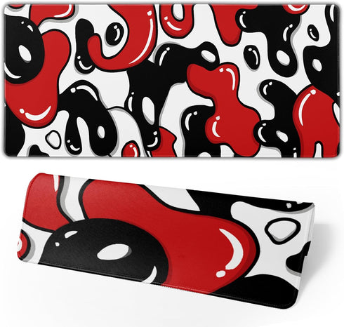 Red Black White Mouse Pad XL 31.5”x11.8” Anime Cool Geometric Japanese Desk Mat Non-Slip Rubber Base Stitched Edge Extended Keyboard Mouse Mat Desk Pad Large Mousepad for Home Office Work Desktop