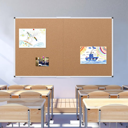 VIZ-PRO Foldable Cork Bulletin Board - 36 X 24 Inches with Silver Aluminium Frame