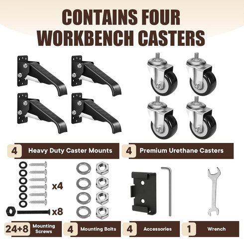 SPACECARE Workbench Casters Kit, 600Lbs Heavy Duty Quick Release Caster Wheels, Set of 4