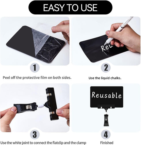 ZHENGMAI 30 Pack Mini Plastic Chalkboard Sign with Clip, Double Sided Rotating Reuse Price Signs for Business Retail