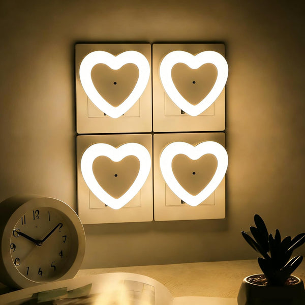 LED Night Lights Plug in(4-Pack), Dusk to Dawn Sensor Auto-On/Off, Heart Shaped