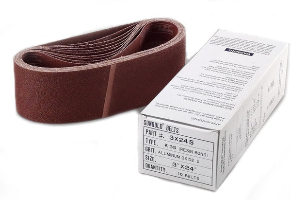 Sungold Abrasives 3" x 24" Portable Belts, 120 Grit, 10 Belts/Box, Premium Industrial X-Weight Aluminum Oxide