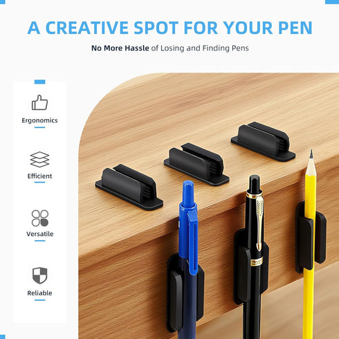 baecel 10 PCS Pen Holder, Upgraded Adhesive Pencil Holder for Desk, Flexible Silicone Pencil Holders Grips Clip