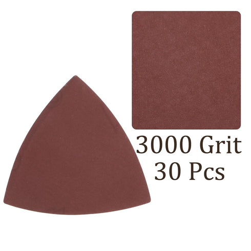 30pcs Mouse Sander Detail Sandpaper, 3000 Grit, Triangle Hook and Loop Assorted Sheets for Wood Polishing
