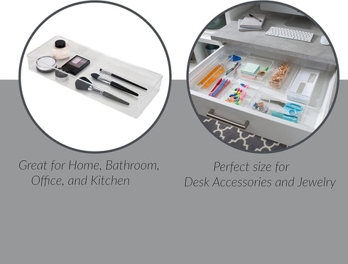 Simplify Long Rectangular Drawer Organizer, Multi-Purpose for Jewelry, Cosmetics, Desk Accessories, Super Clear