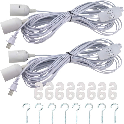 Rextin 2 packs double E26/E27 LED Light socket 13FT extension cord with
