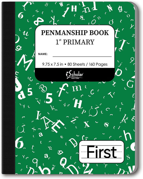 iScholar Primary Composition Book, Grade 1, 7.5 x 9.75 Inches, 80 Sheets, Skip Line Ruling, Green Marble (10028)