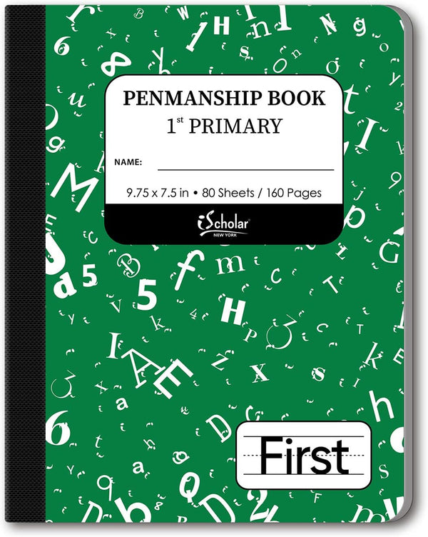iScholar Primary Composition Book, Grade 1, 7.5 x 9.75 Inches, 80 Sheets, Skip Line Ruling, Green Marble (10028)