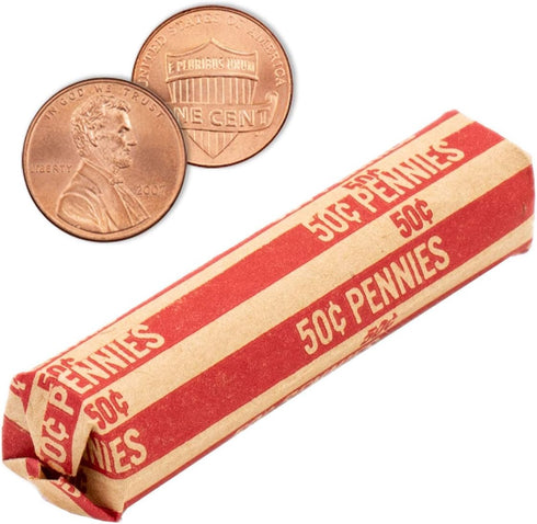Penny Coin Wrappers - 100 Flat Striped Coin Wrappers