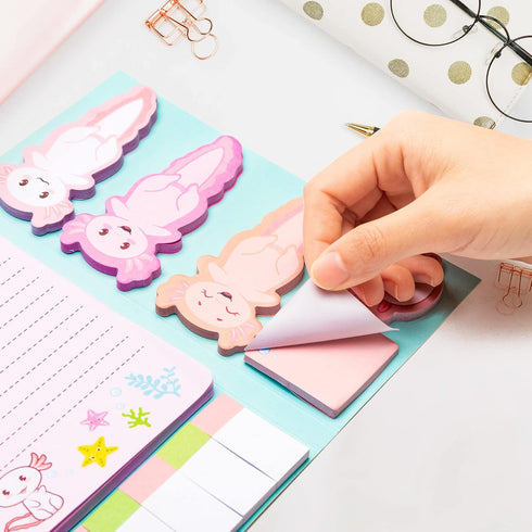 I Just Really Like Axolotl Sticky Notes Set, 550 Sheets, Animal Shaped Self-Stick Memo Pad for Office