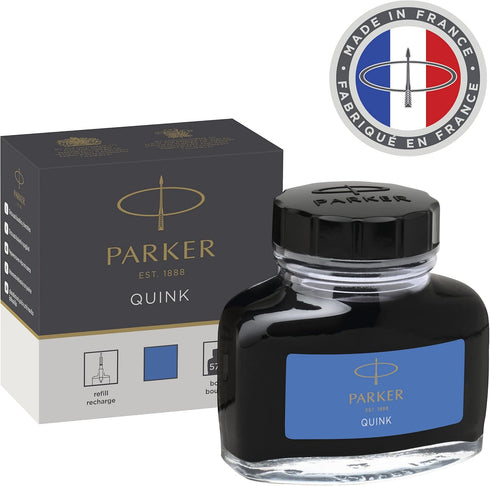 Parker Fountain Pen Ink Bottle, Washable Blue QUINK Ink, 57 ml Fountain Pen Refill