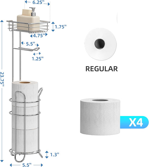 4 Simple Trending Toilet Paper Holder Free Standing,Toilet Paper Stand with Shelf for Rolls, for Phones,Tissues,Wipes