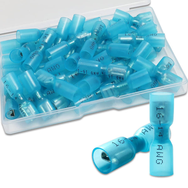 100 PCS Spade Connectors, Heat Shrink Spade Terminals 16-14 AWG, Wire Connectors Female by MENTBERY