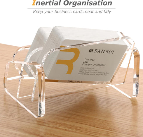 SANRUI Acrylic Business Card Holder, Clear Desktop Display Stand, 2-Slot Organizer for 120 Cards, Horizontal