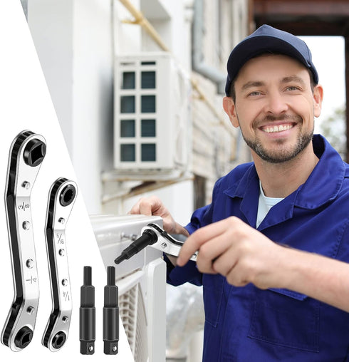 Zhehao Hvac Service Wrench Set, Refrigeration Service Wrench, Ratchet Tool Set with Hexagon Bit Adapter Kit