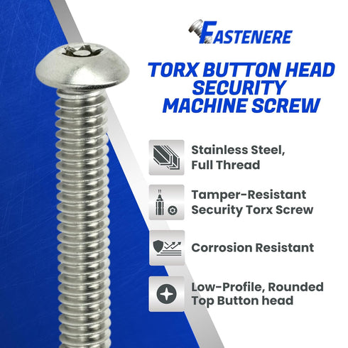 Torx Security Machine Screws, 1/4-20 x 1-1/2" (10-Pack), Stainless Steel, Tamper-Resistant, Button Head