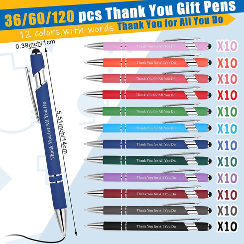 Seajan 60 Pcs Employee Appreciation Gift Pen Bulk Thank You Ballpoint Pen 2 in 1 Stylus for Men Women