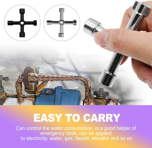 ZeriLion 2 Pack 4-Way Set Sillcock Key Versatile Water Spigot Wrench Tool Durable Steel for Outdoor Faucet Valve Hose