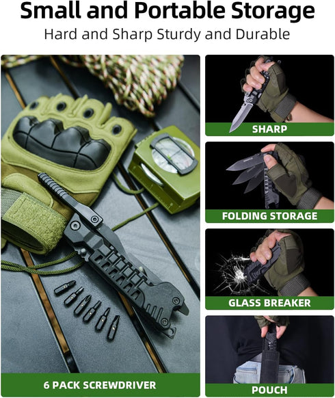 Multitool Knife 17 in 1, Fire Starting Sticks, Bottle Opener, Saw, Screwdrivers, Whistle, Window Breaker - Perfect for