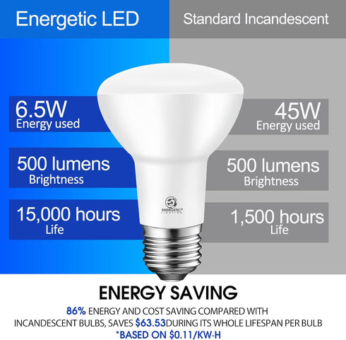 Energetic BR20 LED Bulb, R20 Dimmable 5000K Daylight, 45W Equivalent, E26 500 Lumen LED Flood Light Bulbs, 4 Pack