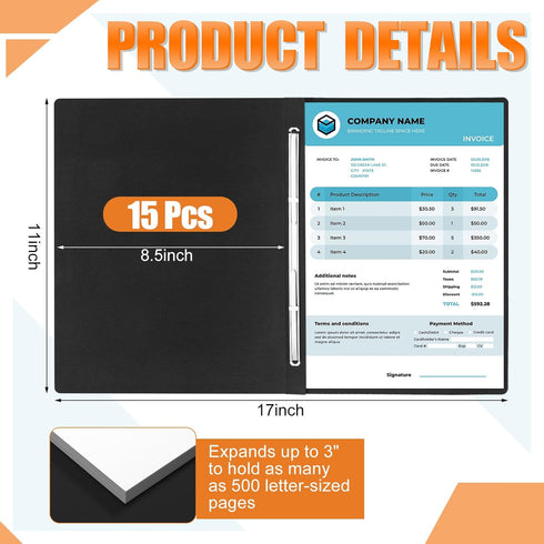 Zhanmai 15 Packs 8.5'' x 11'' Pressboard Report Covers, Metal Prong Fastener, Presentation Folder for Documents, Black