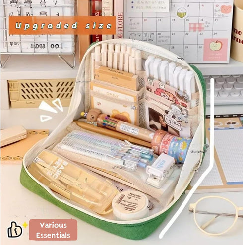 Cute Kawaii Pencil Case Pouch Box, Large Capacity Zipper Pen Holder Organizer for Office, Travel, Desk Accessories