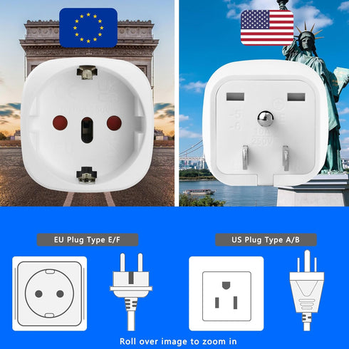 OFOAEEA 2 Pack Europe to US Plug Adapter, EU to US Travel Converter for Spain France Type C/E/F Plugs