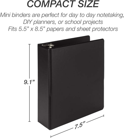 Samsill Economy 1 Inch Mini 3 Ring Binder, Made in The USA, 9.1" x 7.5" Round Ring Binder, Black