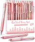 FourCandies 12Pack Pastel Gel Ink Pen Set, 0.5mm Fine Point Retractable with 11 Black Ink Pens & 1 Highlighter