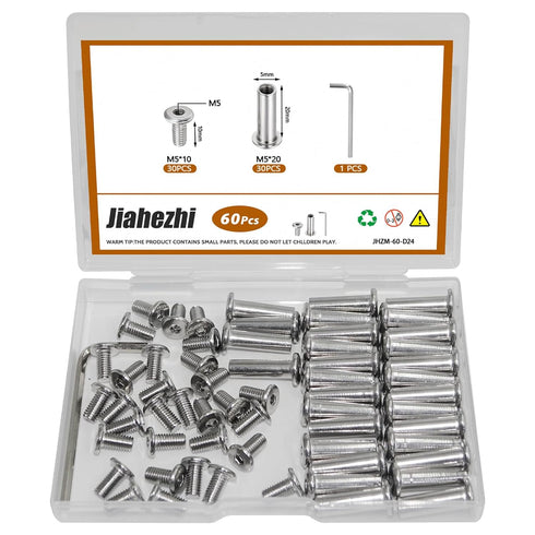 Jiahezhi 30 Sets M5 x 20mm Stainless Steel Furniture Joint Connector Bolts &