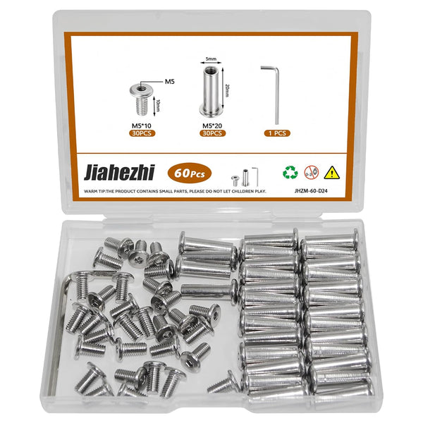 Jiahezhi 30 Sets M5 x 20mm Stainless Steel Furniture Joint Connector Bolts &